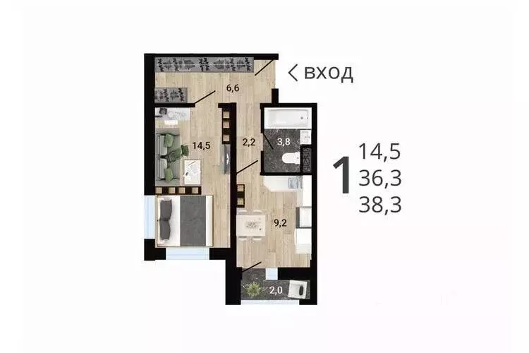 1-к кв. Воронежская область, Воронеж Цимлянская ул. (38.3 м) - Фото 1