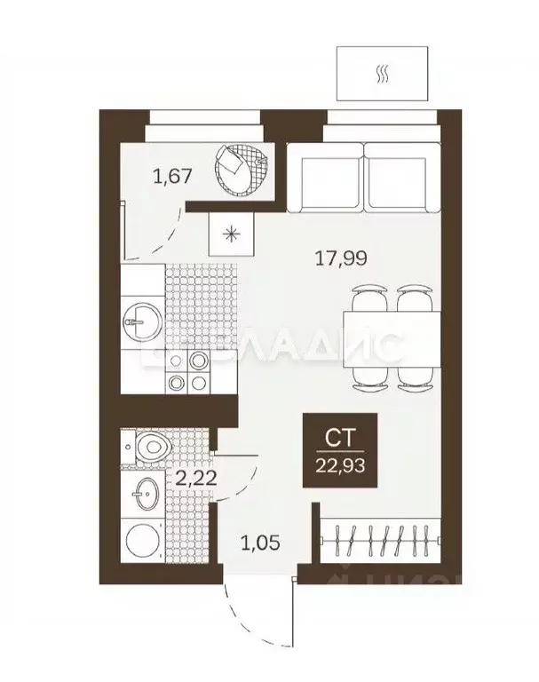Студия Пензенская область, Пенза Династия жилой комплекс (22.93 м) - Фото 1