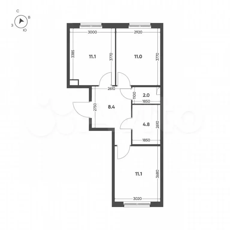 2-к. квартира, 48,4 м, 2/12 эт. - Фото 1