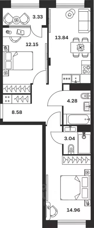 2-к кв. Тульская область, Тула Баташи Парк жилой комплекс (60.18 м) - Фото 1
