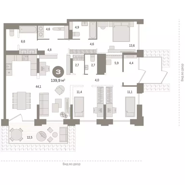 3-комнатная квартира: Тюмень, Краснооктябрьская улица, 4к1 (139.9 м) - Фото 2