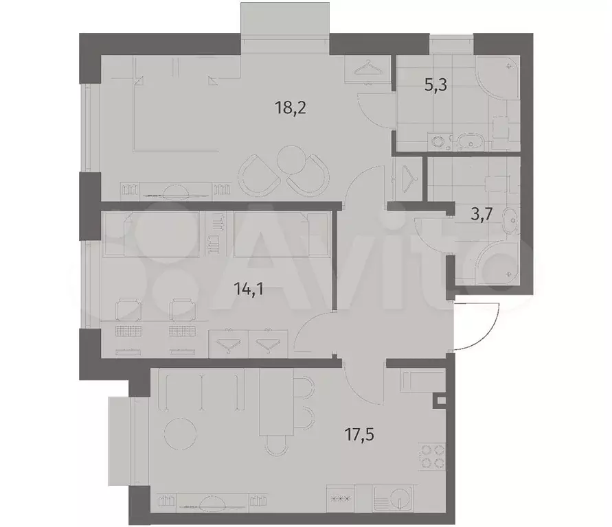 2-к. квартира, 65,6 м, 4/8 эт. - Фото 1