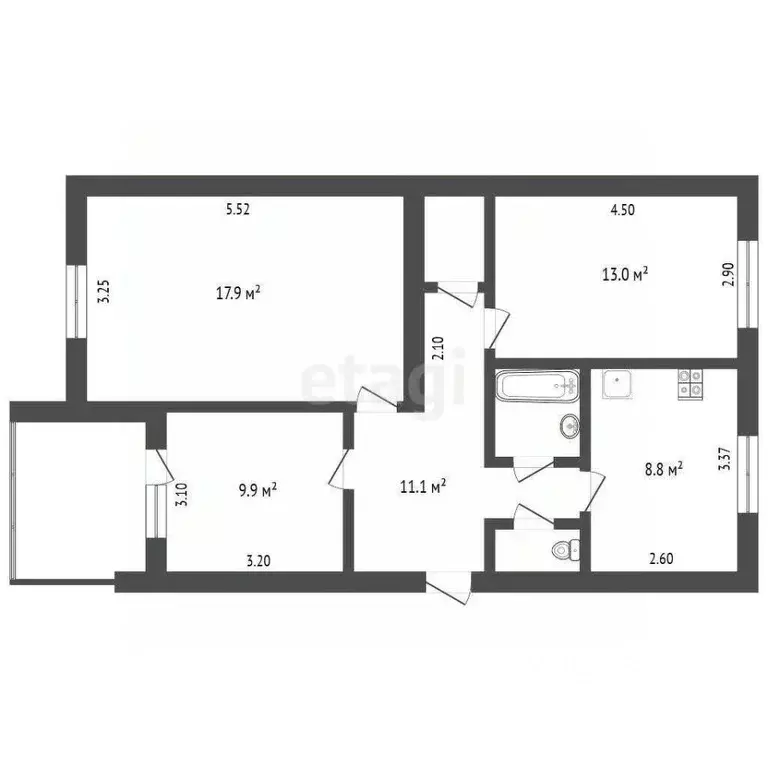3-к кв. Крым, Белогорск ул. Луначарского, 45 (66.5 м) - Фото 1