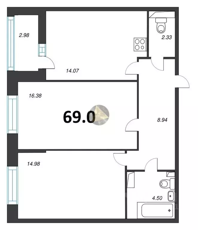 2-к кв. Санкт-Петербург ул. Среднерогатская, 11к2 (69.0 м) - Фото 2