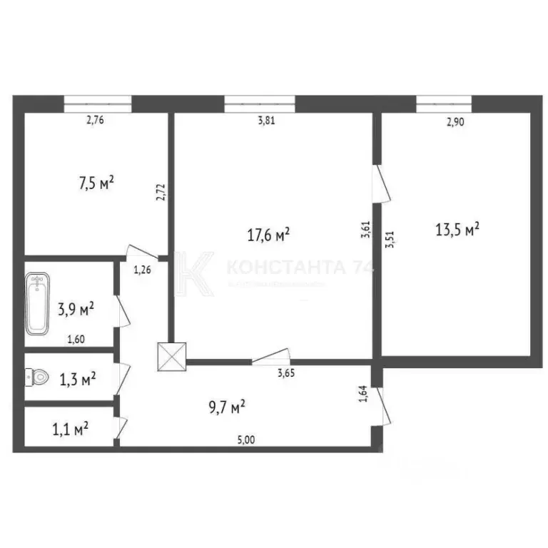 2-к кв. Челябинская область, Чебаркуль ул. Ленина, 25 (53.6 м) - Фото 2
