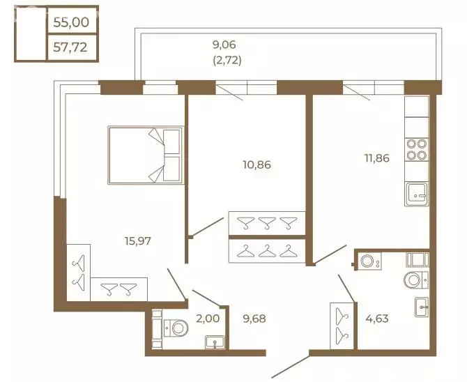 2-комнатная квартира: Сертолово, ЖК Новая История (57.72 м) - Фото 1