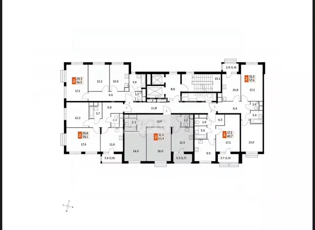Квартира, 2 комнаты, 63.4 м - Фото 0