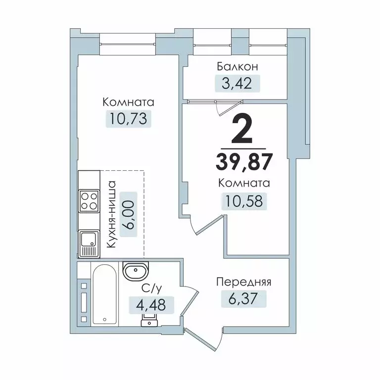 2-комнатная квартира: Челябинск, улица Крылова, 1 (39.97 м) - Фото 0