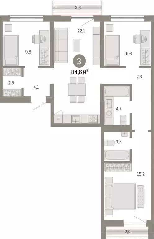 3-комнатная квартира: Новосибирск, Большевистская улица, с49 (84.61 м) - Фото 0