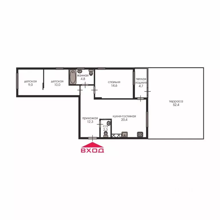 3-к кв. Калининградская область, Калининград Воздушный пер., 1 (72.7 ... - Фото 2