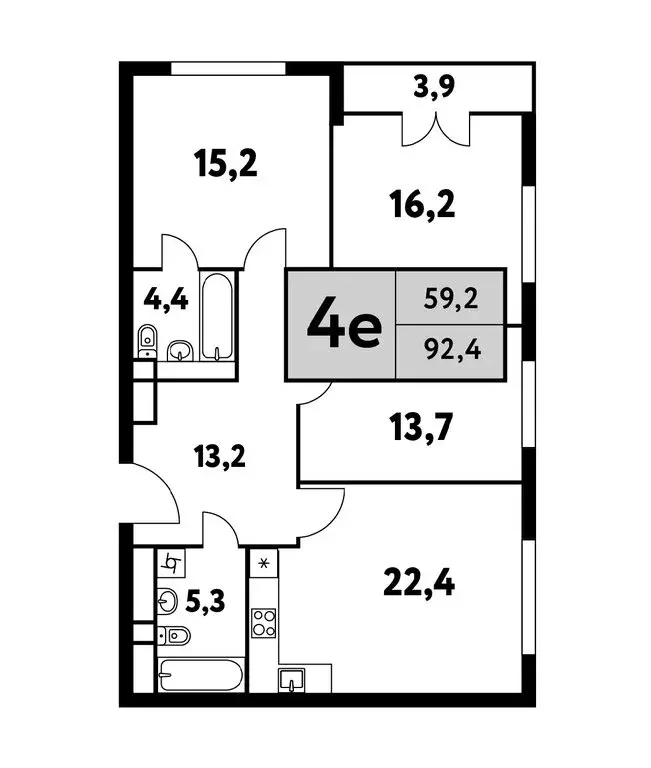 4-комнатная квартира: Москва, Фестивальная улица, 15к24/3 (92.4 м) - Фото 0