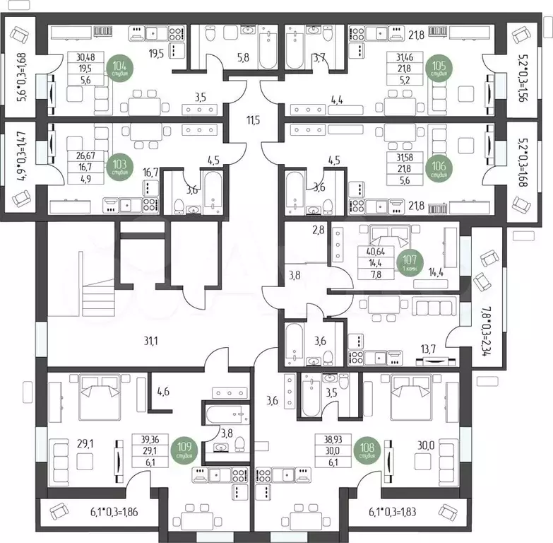 Квартира-студия, 43,7 м, 5/5 эт. - Фото 1