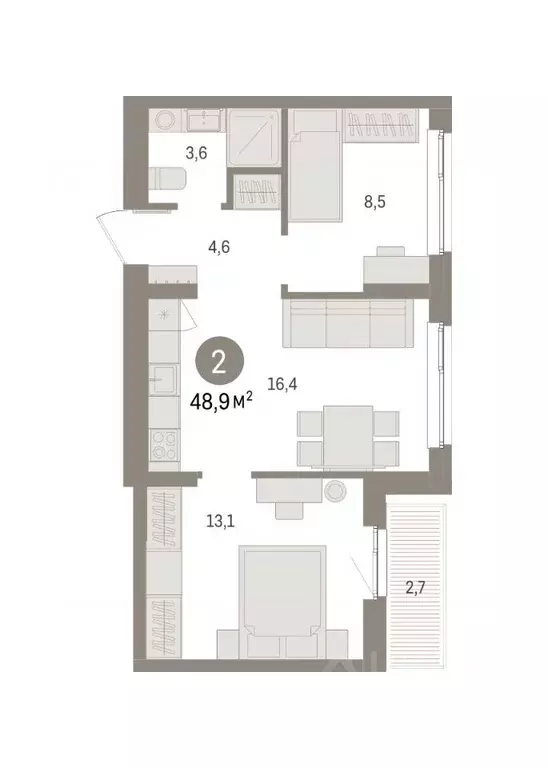 2-к кв. Пермский край, Пермь Крохалева мкр,  (48.98 м) - Фото 1