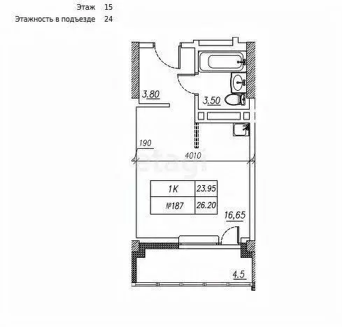 Студия Приморский край, Владивосток ул. Нейбута, 135к1 (26.2 м) - Фото 1