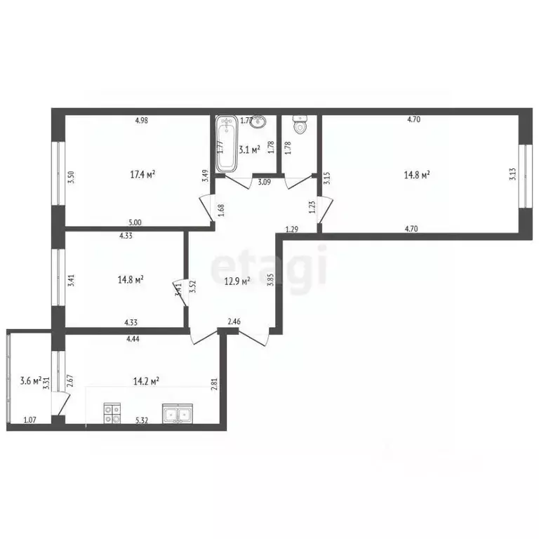 3-к кв. Чувашия, Новочебоксарск Советская ул., 53А (78.8 м) - Фото 2