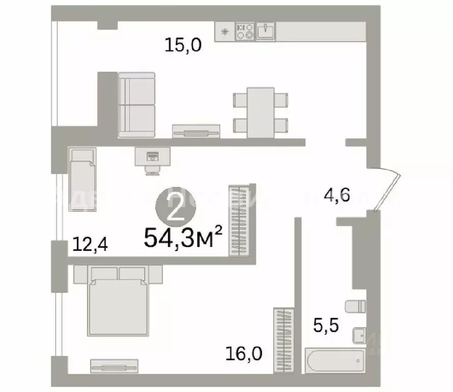 2-к кв. Тюменская область, Тюмень ул. Менжинского, 60 (54.0 м) - Фото 1