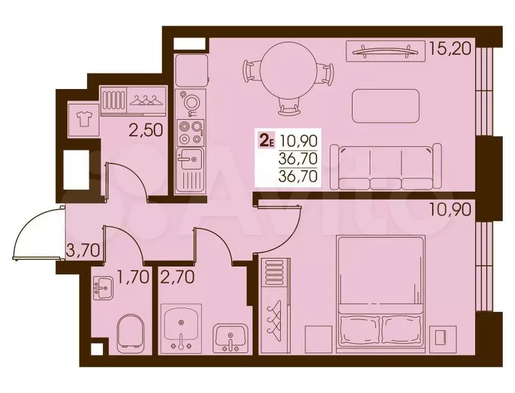 2-к. квартира, 36,7 м, 4/10 эт. - Фото 0