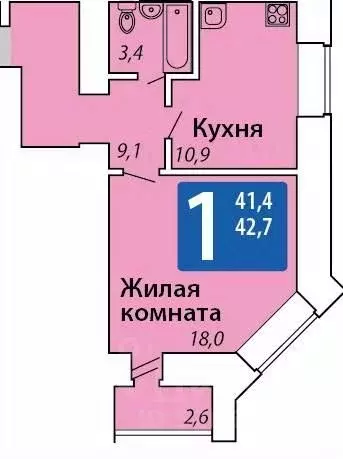 1-к кв. Чувашия, Чебоксары ул. Мирона Ефимовича Ефимова, 1 (42.7 м) - Фото 1