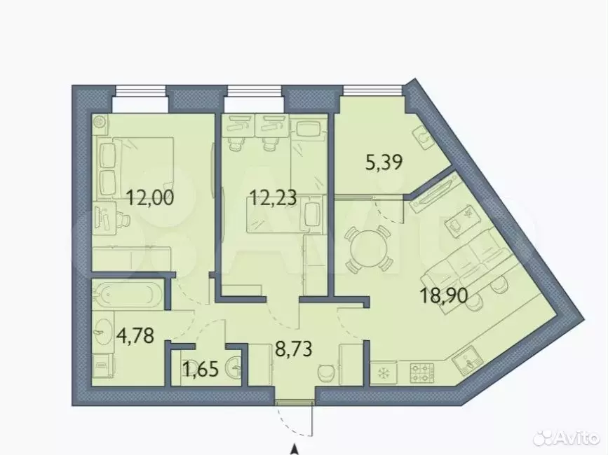 2-к. квартира, 63,7 м, 7/8 эт. - Фото 1