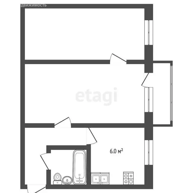 2-комнатная квартира: село Федино, 13 (45.4 м) - Фото 1