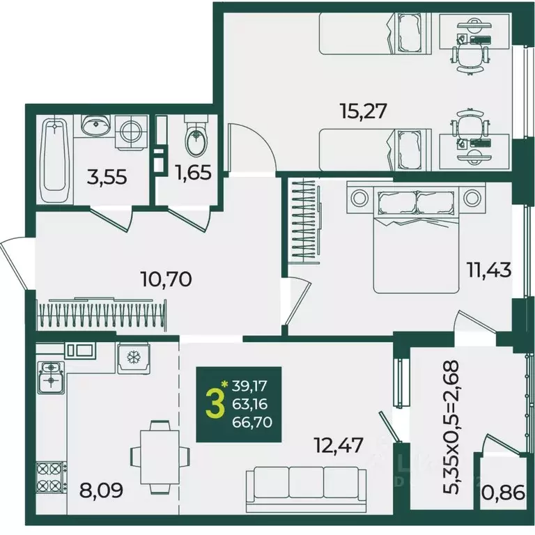 3-к кв. Краснодарский край, Краснодар Образцово мкр,  (66.7 м) - Фото 1