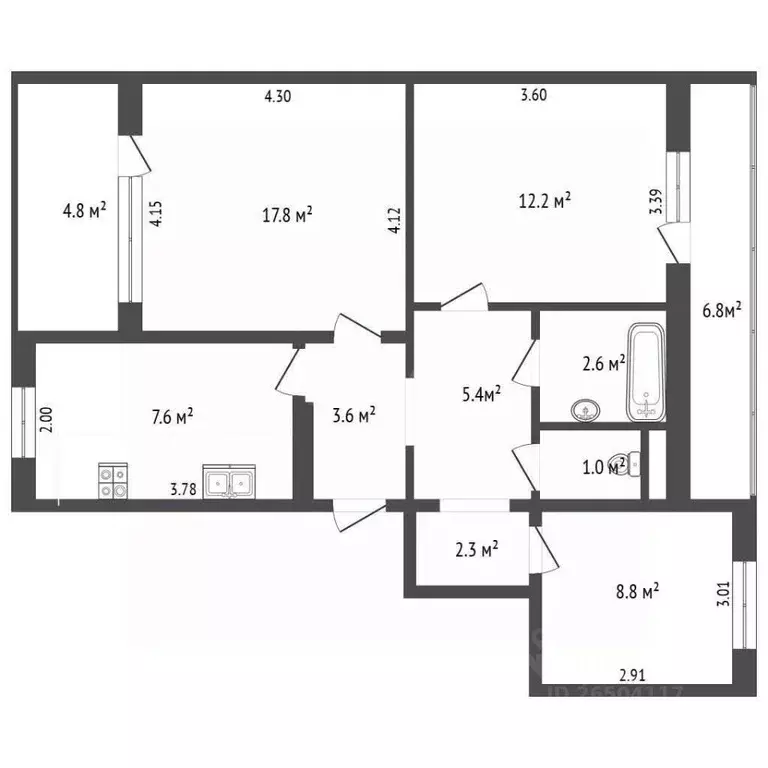 3-к кв. Севастополь ул. Бориса Михайлова, 19 (62.7 м) - Фото 2