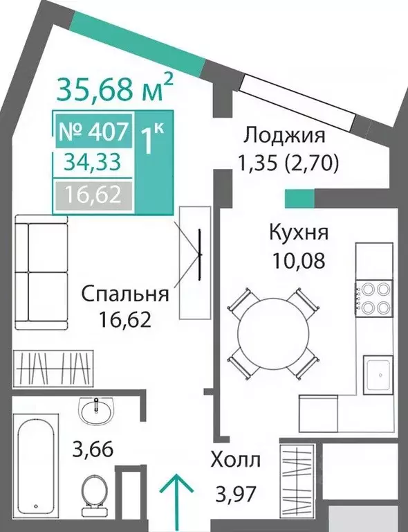 1-к кв. Крым, Симферополь Крымская роза мкр,  (35.68 м) - Фото 0