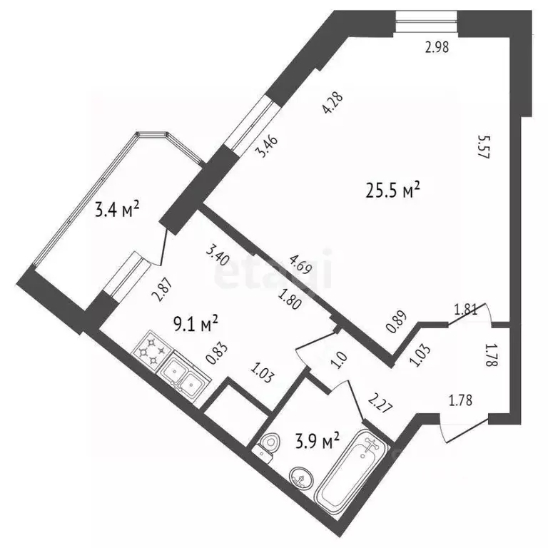 1-к кв. Санкт-Петербург бул. Александра Грина, 2к1 (44.3 м) - Фото 1
