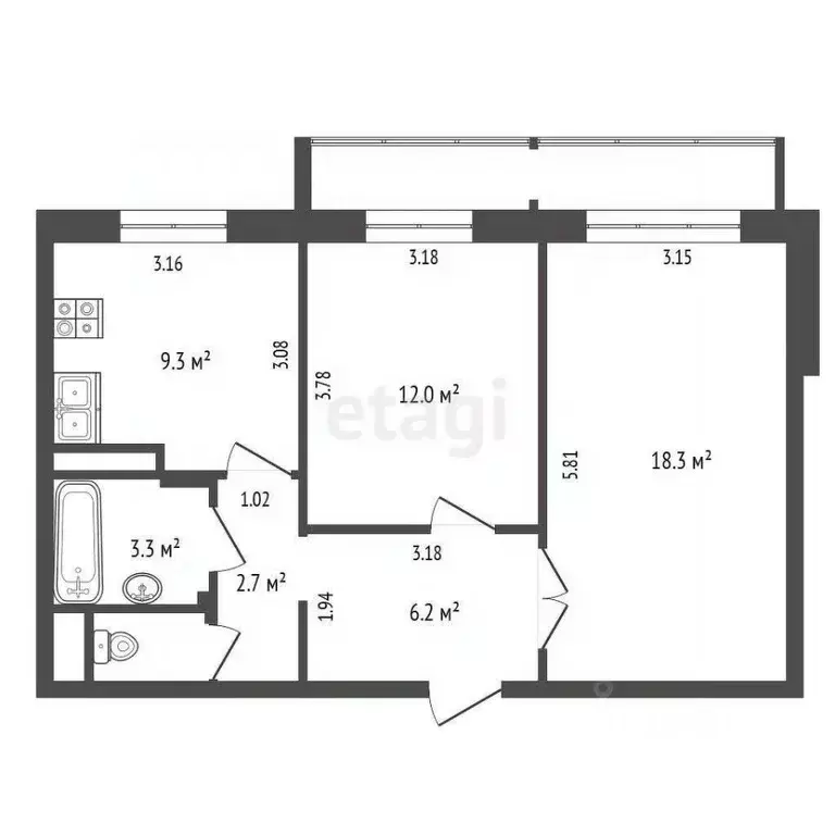 2-к кв. Архангельская область, Архангельск Стрелковая ул., 25 (53.0 м) - Фото 1