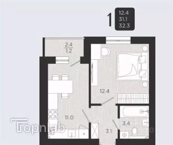 1-к кв. Калининградская область, Пионерский Октябрьская ул., 2к1 (32.3 ... - Фото 2