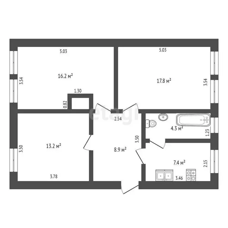 3-комнатная квартира: Ялуторовск, улица Революции, 137 (68.5 м) - Фото 1