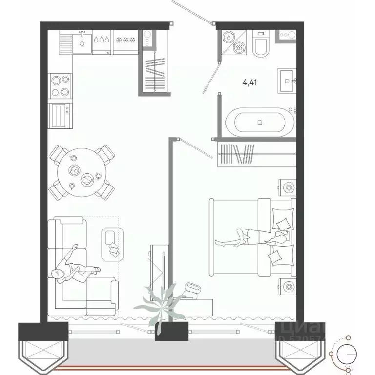 1-к кв. Приморский край, Владивосток Бархатная ул. (41.83 м) - Фото 1