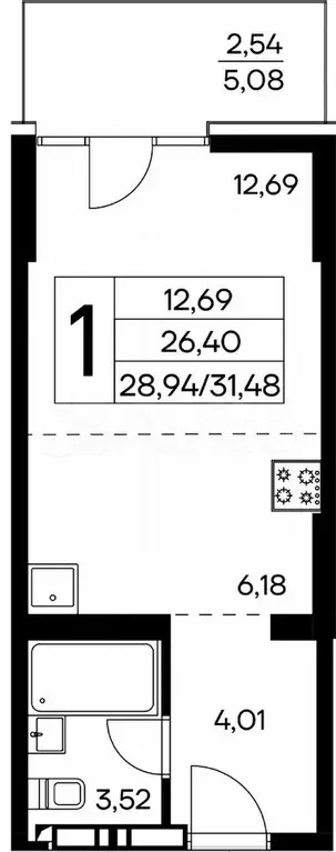 1-к. квартира, 31,5 м, 12/17 эт. - Фото 0
