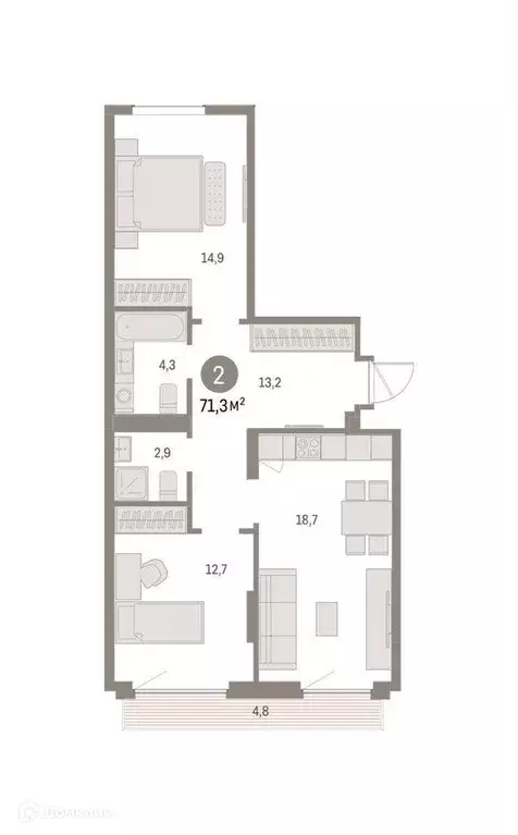 Продаётся 2-к квартира, 71.3 м - Фото 1