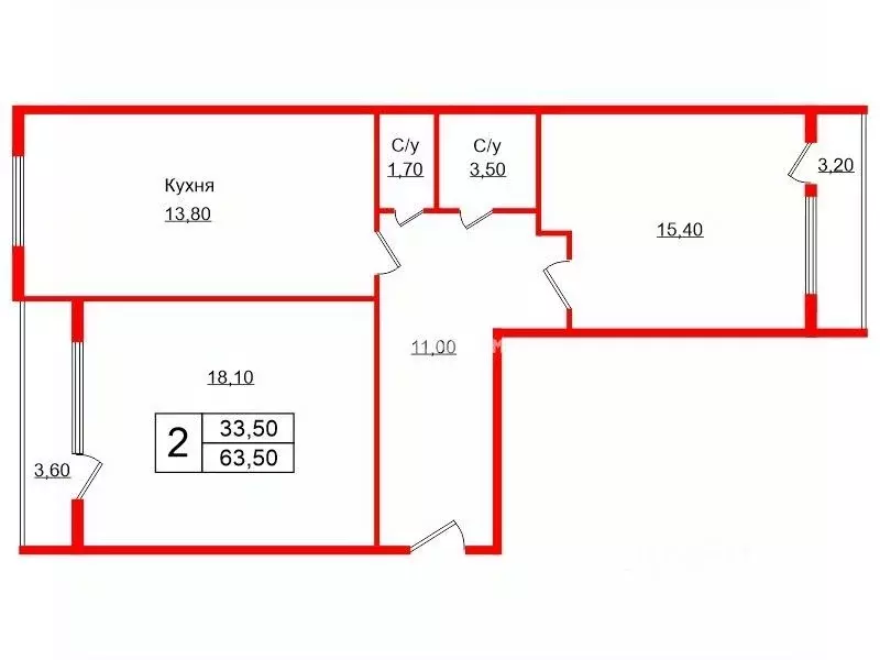 2-к кв. Санкт-Петербург Ленинский просп., 53к4 (63.5 м) - Фото 1