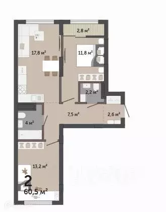 Продаётся 2-к квартира, 60.5 м - Фото 1