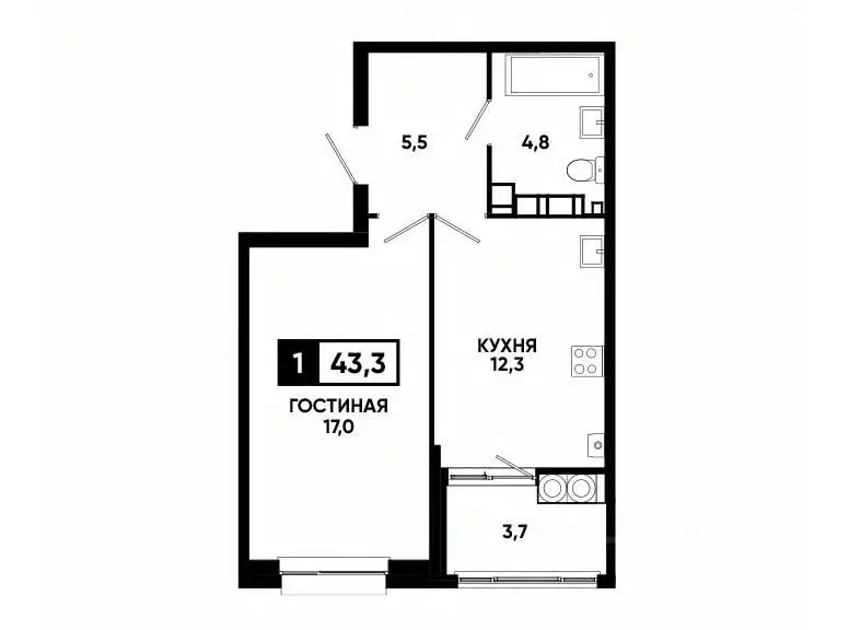 1-к кв. Ставропольский край, Ставрополь ул. Андрея Голуба, 14к3 (43.3 ... - Фото 0