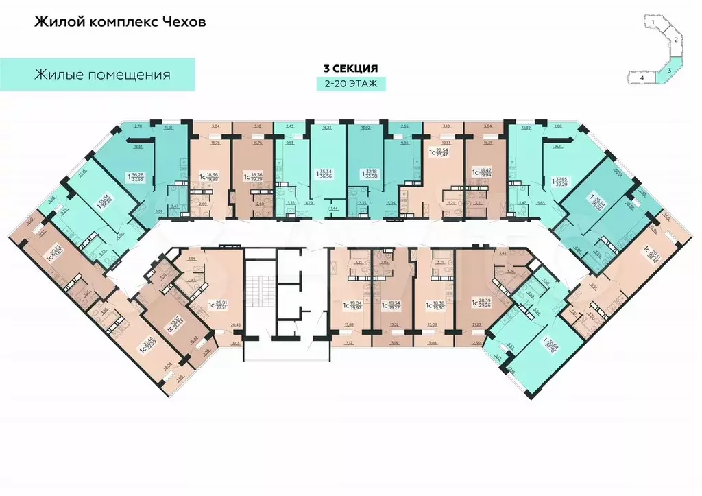 Квартира-студия, 19,3 м, 20/20 эт. - Фото 1