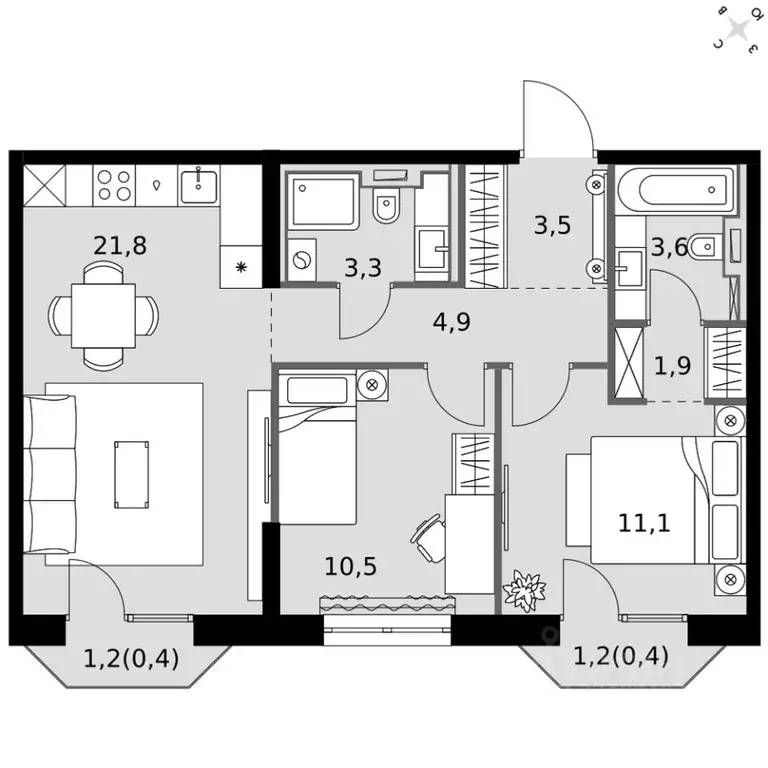 2-к кв. Татарстан, Казань Фриссон жилой комплекс (61.3 м) - Фото 2