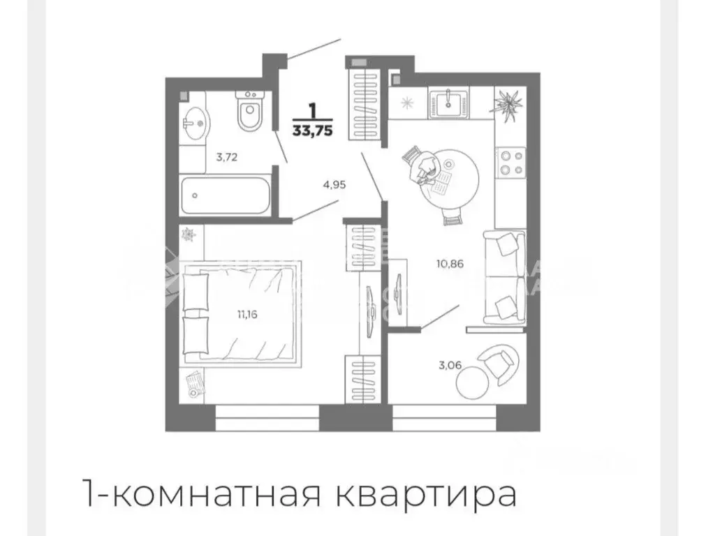 1-к кв. Рязанская область, Рязань проезд 5-й Новый (33.75 м) - Фото 1