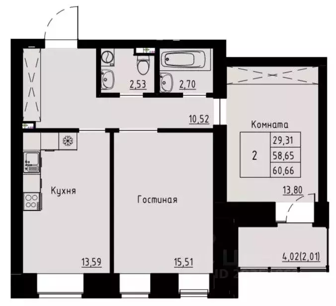 2-к кв. Красноярский край, Красноярск ул. Елены Стасовой (60.66 м) - Фото 0