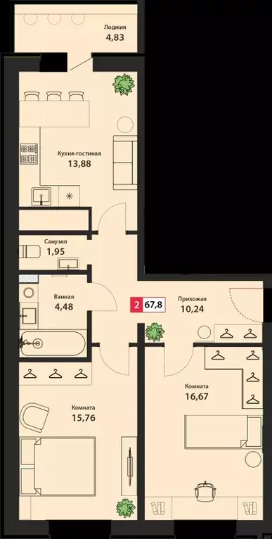 Продаётся 2-к квартира, 68 м - Фото 1