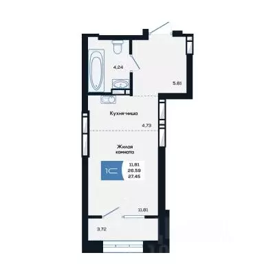Студия Новосибирская область, Новосибирск ул. Титова, 48 (28.45 м) - Фото 0