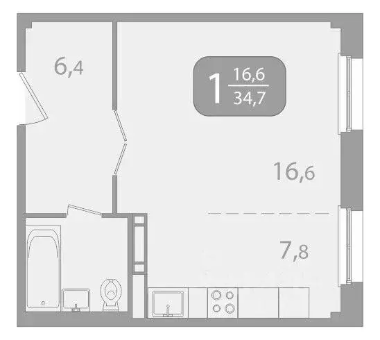 1-к кв. Томская область, Томск ул. Юрия Ковалева, 47 (34.71 м) - Фото 0