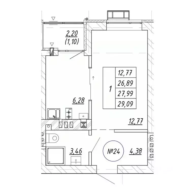 1-к кв. Калининградская область, Зеленоградск  (29.09 м) - Фото 1