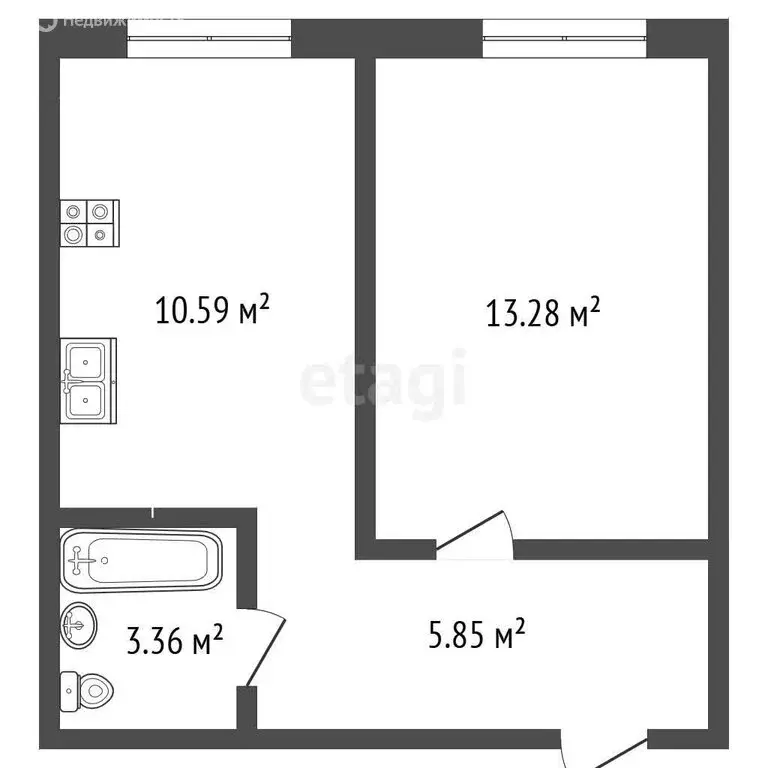 1-комнатная квартира: посёлок Катунино, улица Катунина, 13 (33.1 м) - Фото 1