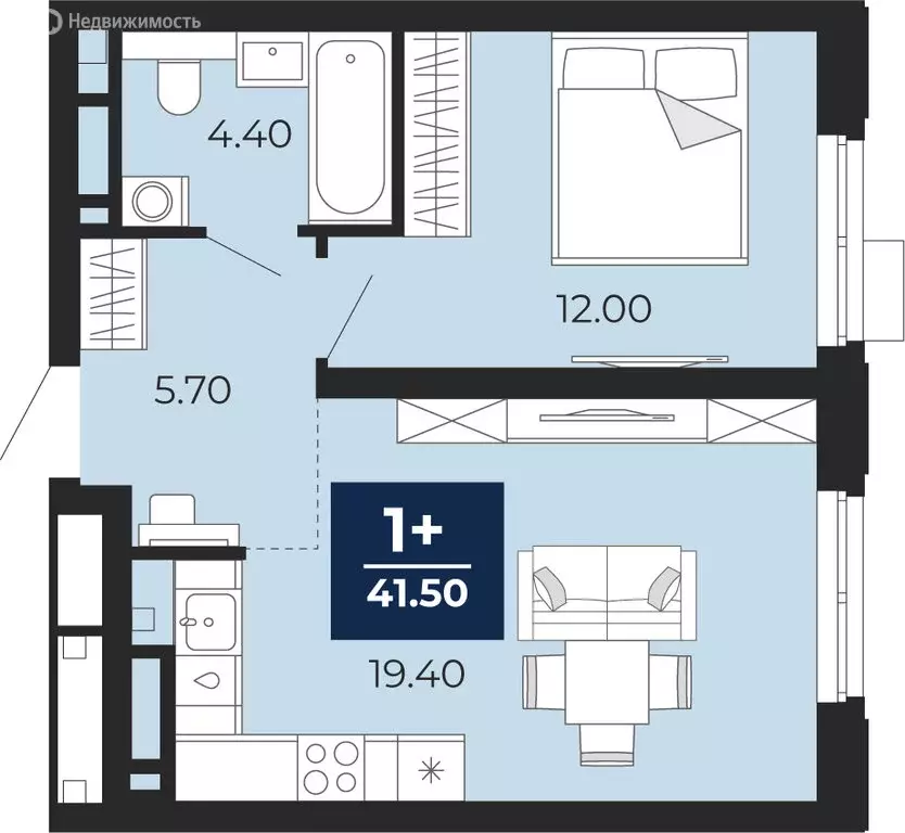 1-комнатная квартира: Тюмень, улица Пожарных и Спасателей, 2 (41.5 м) - Фото 1