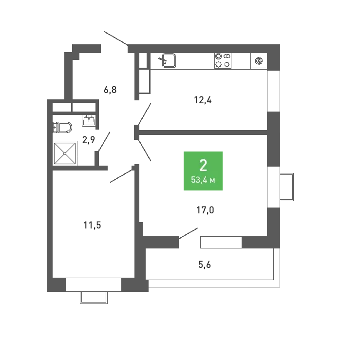 Продаётся 2-к квартира, 53.4 м - Фото 0