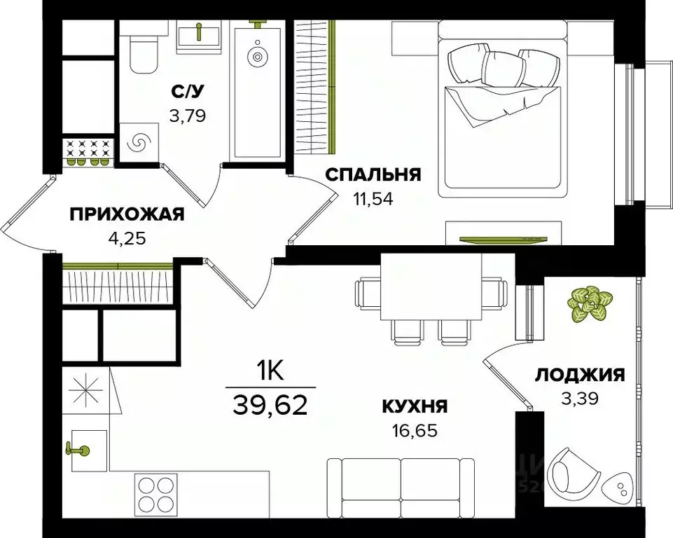 1-к кв. Тульская область, Тула  (39.62 м) - Фото 0