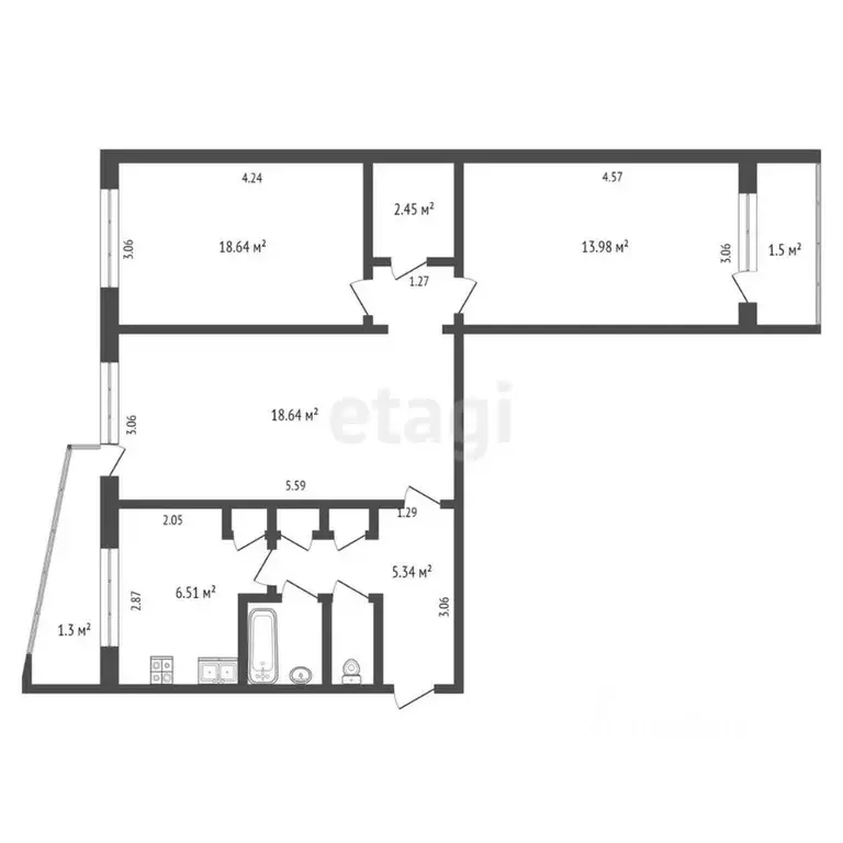 3-к кв. Мордовия, Саранск ул. Косарева, 29 (66.91 м) - Фото 1